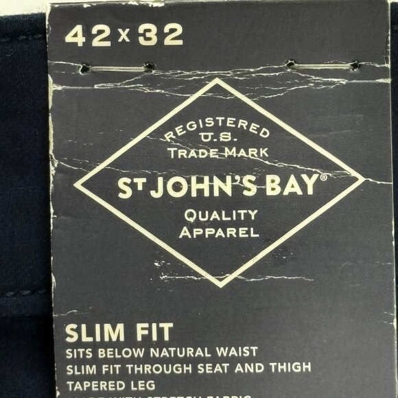 St. John's Bay Men's Slim Fit Tapered Stretch Navy Chino Pants Size 42x32 NWT - Picture 5 of 11
